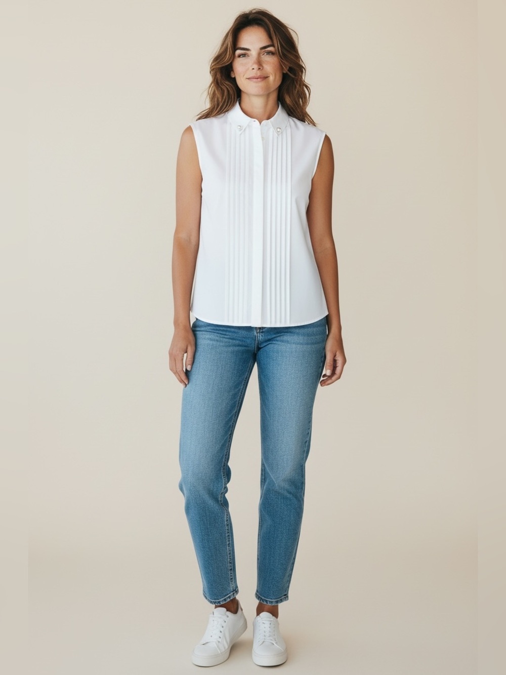 Karl Lagerfeld Draped Pearls Sleeveless White Women’s Shirt Size Small NWT